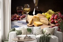 Naklejka: Wino, winogrona i ser