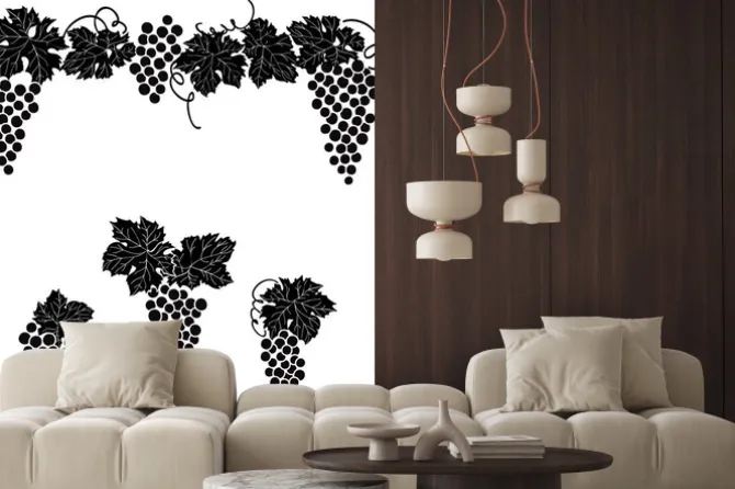 Naklejka: Winogrona grawerowane projektowania ustaw winorośl ornament wystrój