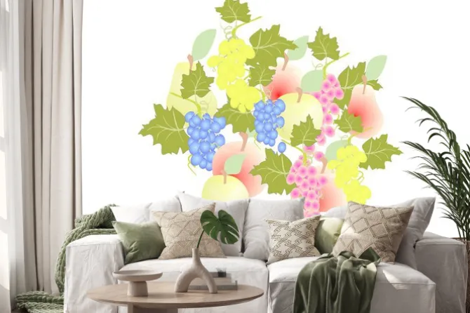 Naklejka: Winogrona gruszki jabłka - owoce jesieni