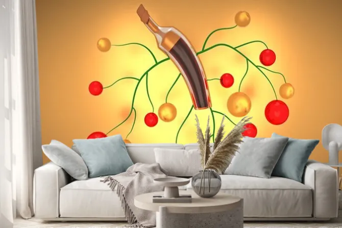 Naklejka: Winogrona na butelkę wina, tło z sercem