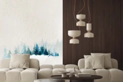 Naklejka: Winter landscape with fir forest and deer