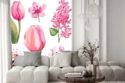 Naklejka: Wiosenny kwiat akwarela z tulipanem i bzem