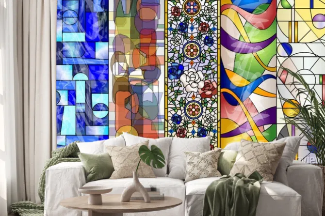Naklejka: Witraż streszczenie sztuka i nowoczesne wzory wektor zestaw