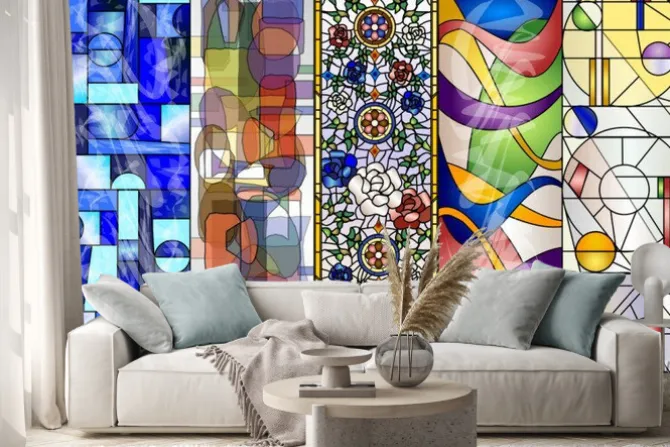 Naklejka: Witraż streszczenie sztuka i nowoczesne wzory wektor zestaw