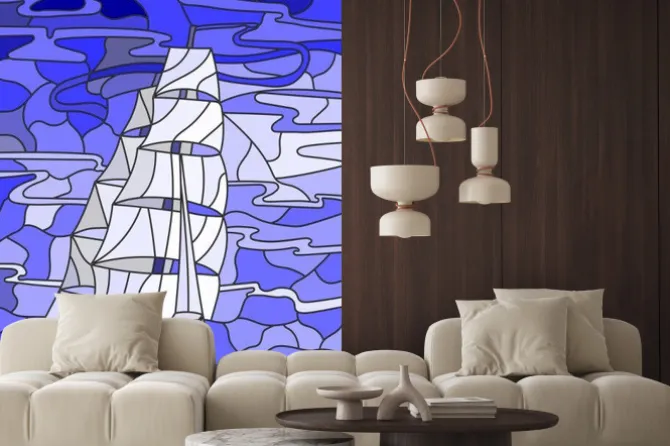 Naklejka: Witraż z żaglowcem