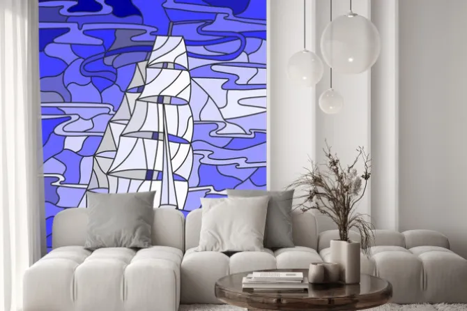 Naklejka: Witraż z żaglowcem