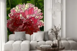 Naklejka: Witraż z jasnoróżową piwonią