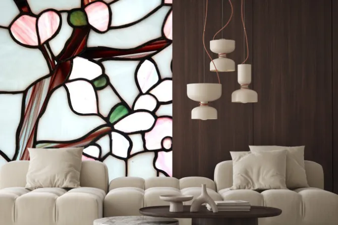 Naklejka: Witraż z kwiatowym wzorem