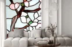 Naklejka: Witraż z kwiatowym wzorem