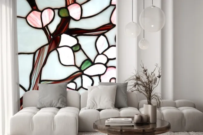 Naklejka: Witraż z kwiatowym wzorem