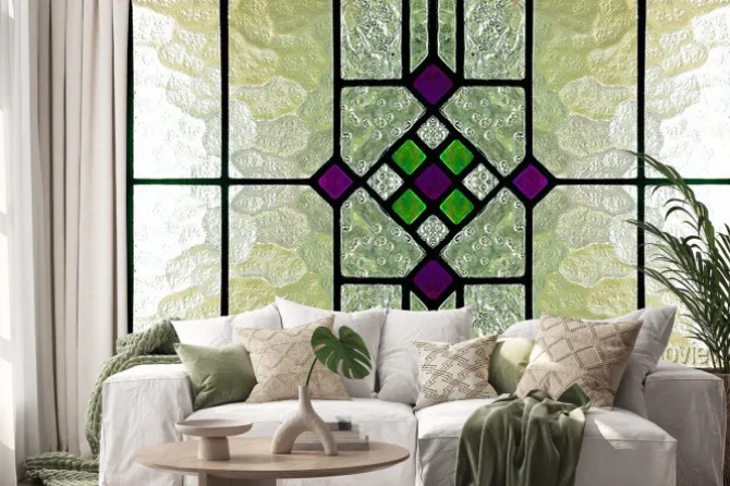 Naklejka: Witraż z zielonym i fioletowym kolorem