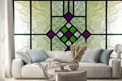 Naklejka: Witraż z zielonym i fioletowym kolorem