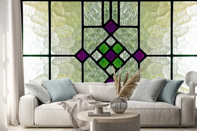 Naklejka: Witraż z zielonym i fioletowym kolorem