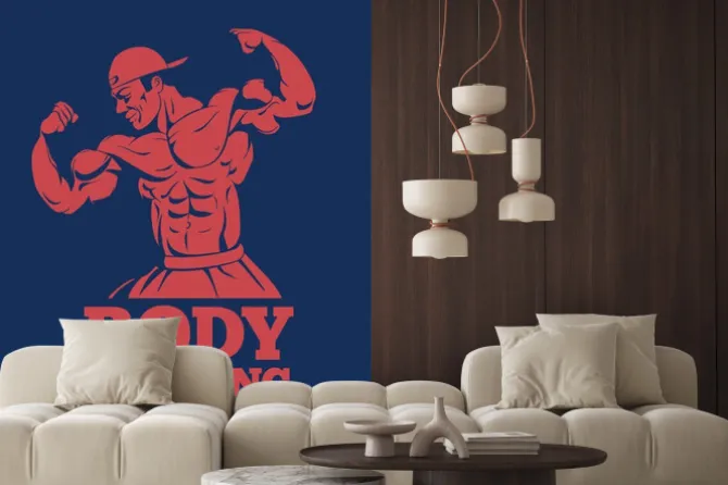 Naklejka: Wizerunek kulturysty na granatowym tle