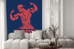 Naklejka: Wizerunek kulturysty na granatowym tle