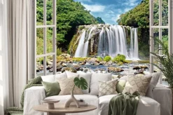 Naklejka: Wodospad w tropikalnym lesie widok z okna