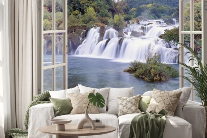 Naklejka: Wodospady za oknem