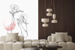 Naklejka: Womans body line art floral pink pastel feminine illustration