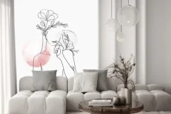 Naklejka: Womans body line art floral pink pastel feminine illustration