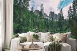 Naklejka: Wooden bridge and saent waterfall on italian alps, ambrizola