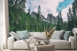 Naklejka: Wooden bridge and saent waterfall on italian alps, ambrizola