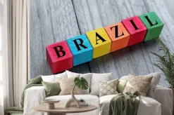 Naklejka: Word brazil on colorful wooden cubes