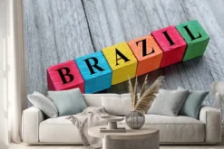 Naklejka: Word brazil on colorful wooden cubes