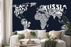 Naklejka: World map text composition of country names, typographical black