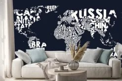 Naklejka: World map text composition of country names, typographical black