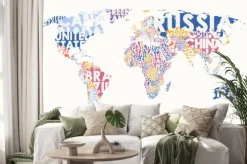 Naklejka: World map text composition, name of countries in color territories,