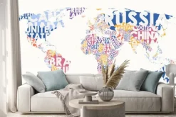 Naklejka: World map text composition, name of countries in color territories,