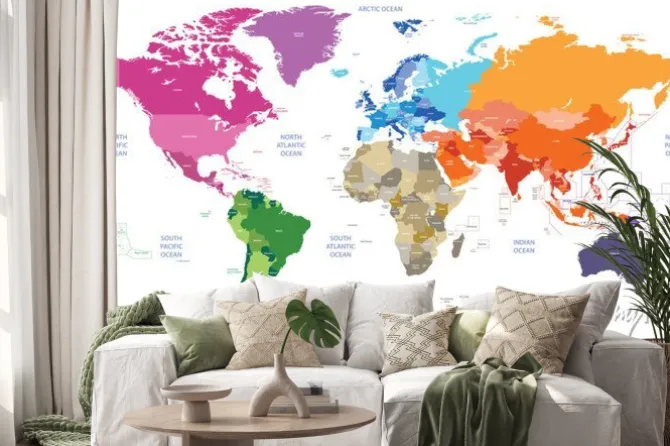 Naklejka: World political map colored by continents