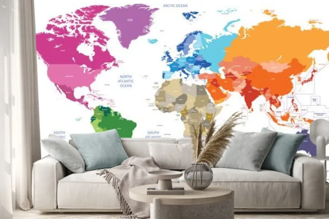 Naklejka: World political map colored by continents