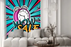 Naklejka: Wow sprzedaży jasny pop art eksplozję nad przerywaną tle