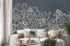 Naklejka: Wyciągnąć rękę kwiat szkic projektowania w kolorze białym atramentem