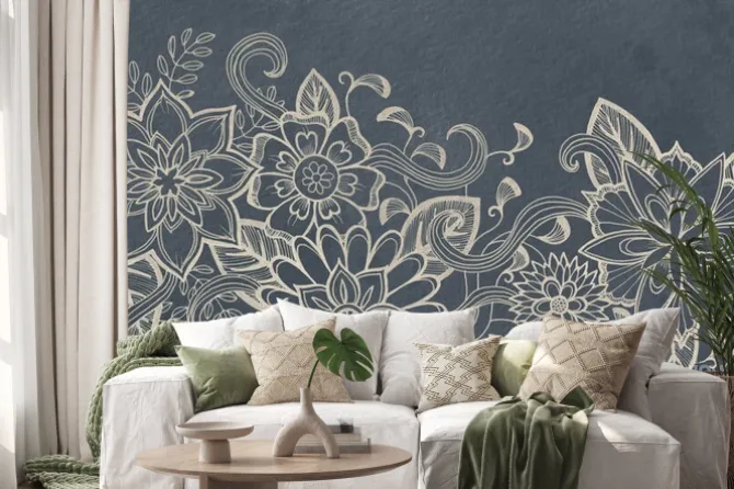 Naklejka: Wyciągnąć rękę kwiat szkic projektowania w kolorze białym atramentem