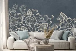 Naklejka: Wyciągnąć rękę kwiat szkic projektowania w kolorze białym atramentem