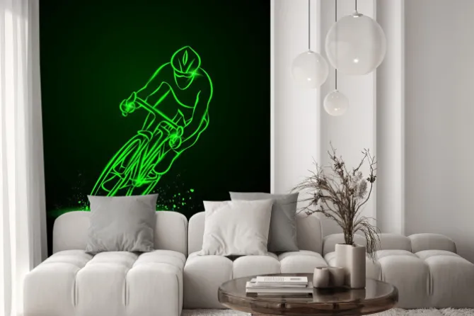 Naklejka: Wyścigu kolarskiego. przedni widok. wektor ilustracji neon.