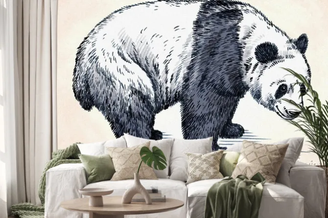 Naklejka: Wygrawerować atramentu rysować rysunek panda