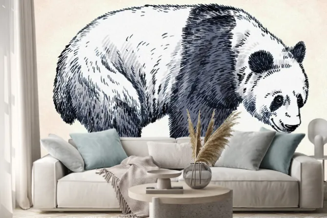 Naklejka: Wygrawerować atramentu rysować rysunek panda