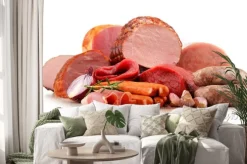 Naklejka: Wyroby mięsne, w tym wędlin samodzielnie na białym tle