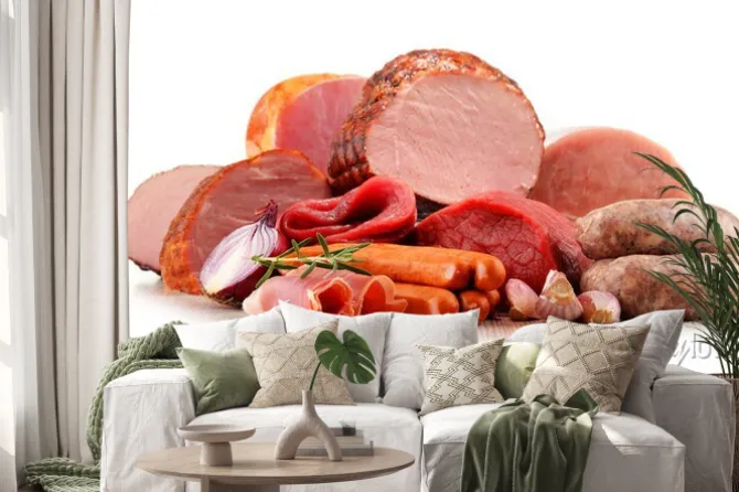 Naklejka: Wyroby mięsne, w tym wędlin samodzielnie na białym tle