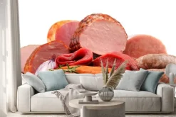 Naklejka: Wyroby mięsne, w tym wędlin samodzielnie na białym tle