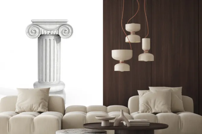 Naklejka: Wysoki dorycka kolumna filar pojedynczo na białym tle. piedestał.