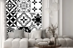 Naklejka: Wzór azulejos w czarno-białej mozaice