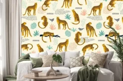 Naklejka: Wzór boho w lamparty i liście