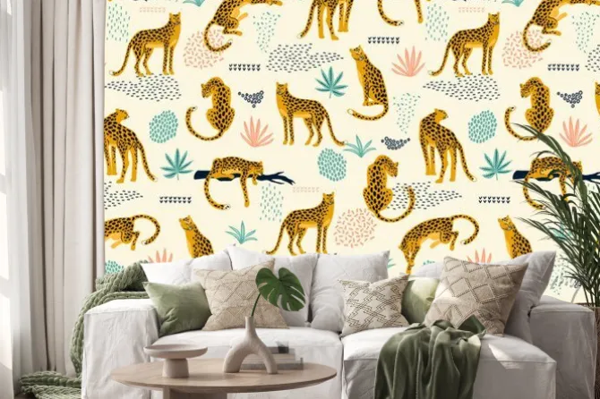 Naklejka: Wzór boho w lamparty i liście