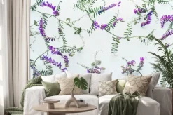 Naklejka: Wzór dzicy kwiaty na białym tle, odgórny widok, mieszkanie nieatutowy.