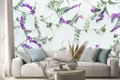 Naklejka: Wzór dzicy kwiaty na białym tle, odgórny widok, mieszkanie nieatutowy.