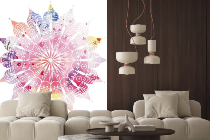 Naklejka: Wzór mandali na kolorowym tle akwareli